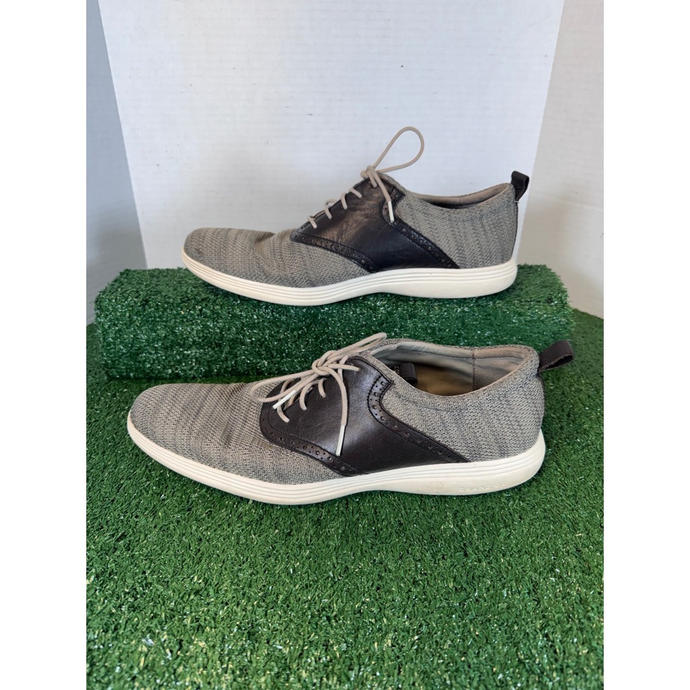 Cole Haan Men's Grand Tour Knit Shoes Gray Brown Leather Lace Up Size 13